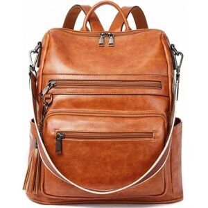 𝅺New Backpack Purse Vegan Leather with Tassel Retro, 1-Oil Wax Brown